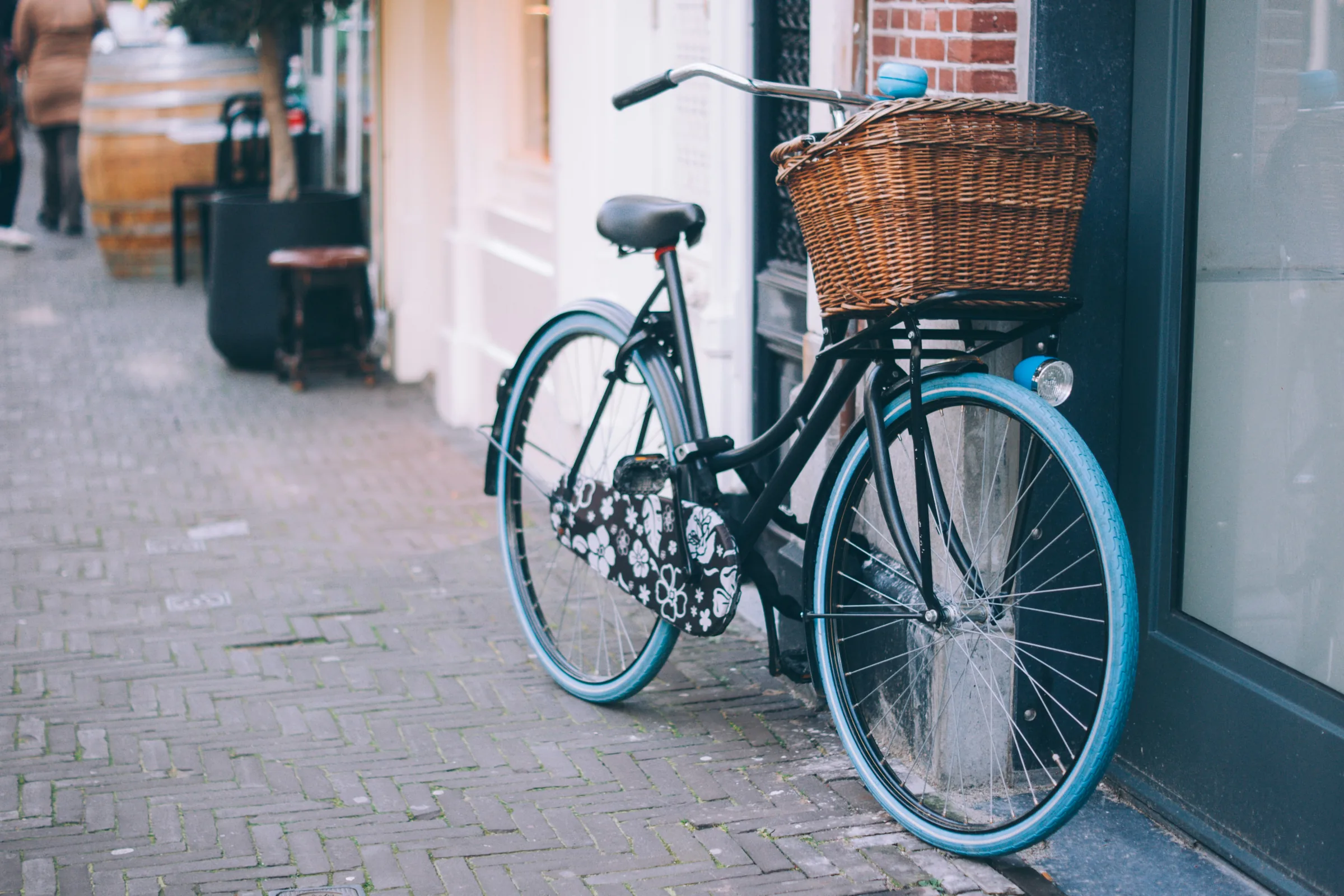 City bicycle with a front basket for carrying the day