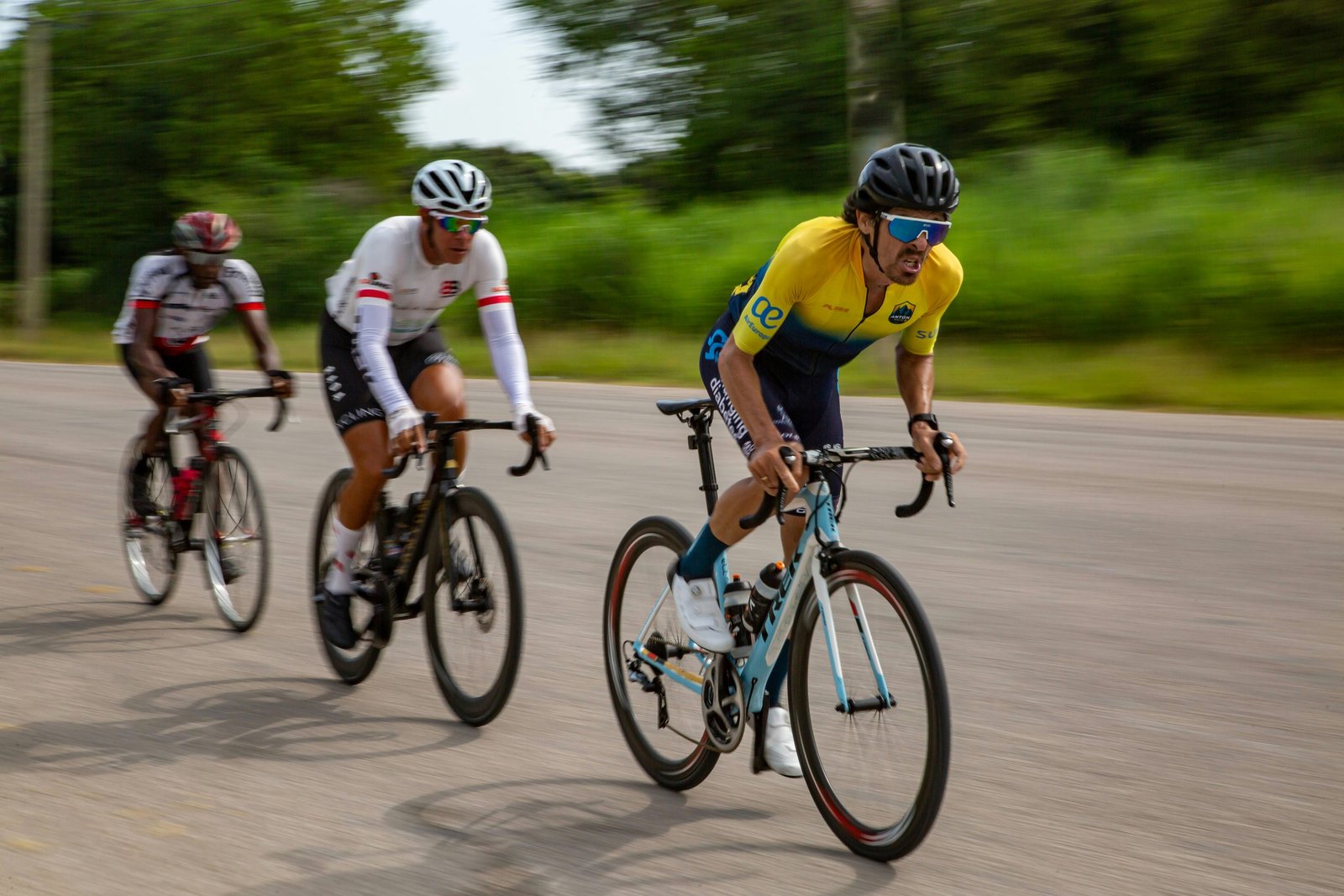 Group of road cyclists riding together